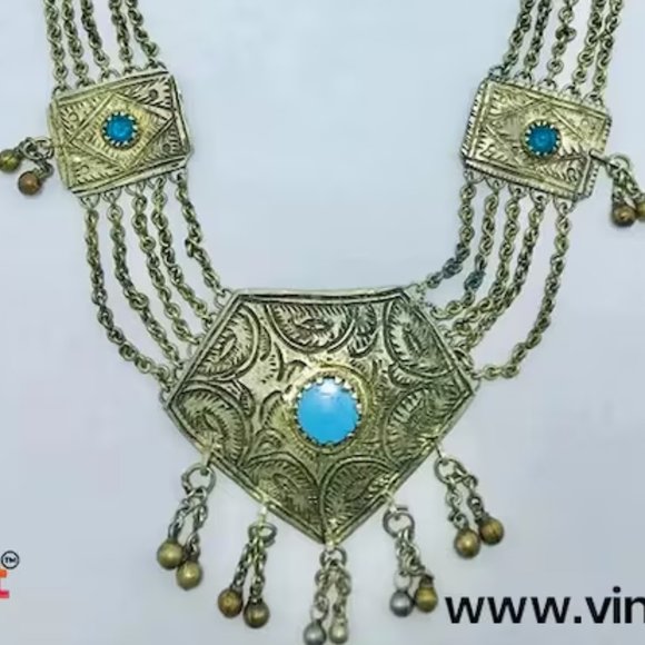 Silver Vintage Necklace with Turquoise Beads, Long Chain Necklace - Picture 8 of 8